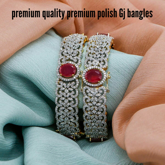 Premium GJ Polish CZ Stone Bridal Bangles set of 2-Party Wear