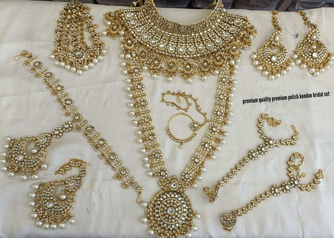 Premium Kundan Full Bridal Set Haram Necklace Set with Earrings