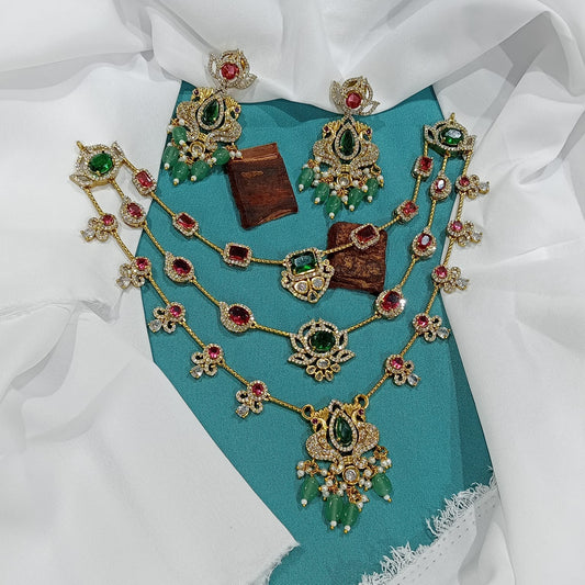 Classic Premium Elegance Layered Multicolor Necklace with Earrings
