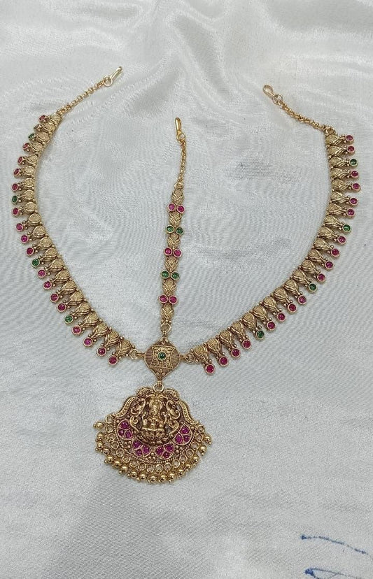 Premium Bridal Matte Antique Finish Mathpati Tikkas - Lakshmi Motif-Traditional Temple Jewelry