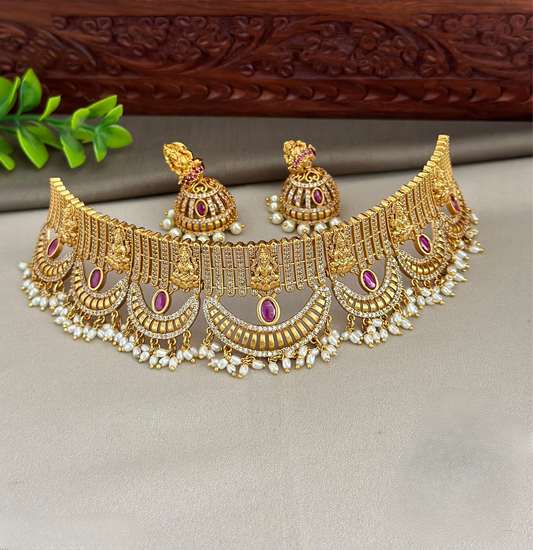 Temple Jewelry Bridal Choker Necklace Set with Earrings
