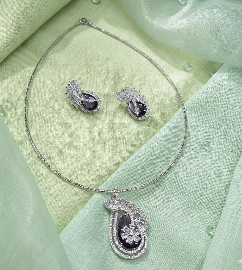 Exquisitely Designed American Diamond Stone Necklace Set With Earrings