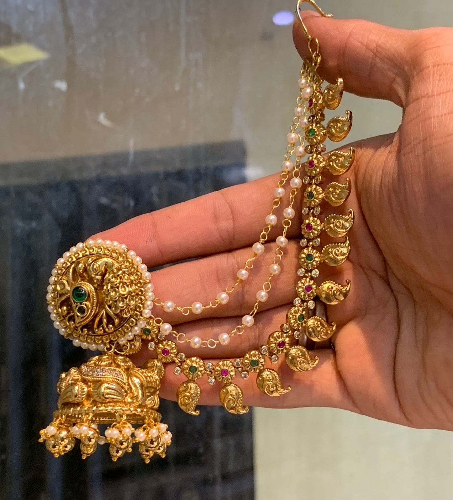 Premium Quality Bridal Peacock Jhumka Maatal - Earrings with Chempaswaralu