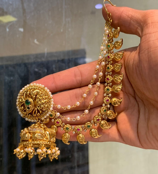 Premium Quality Bridal Peacock Jhumka Maatal - Earrings with Chempaswaralu