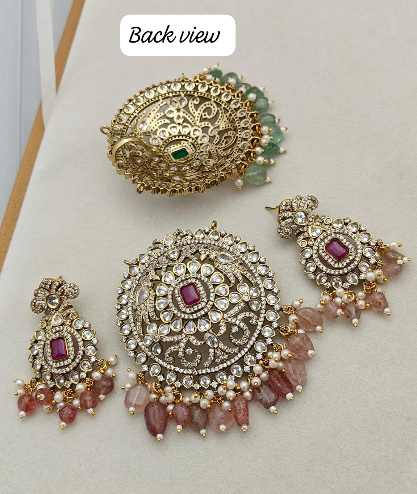 Elegant Designer Victorian Mehendi Finish Pendant with Earrings