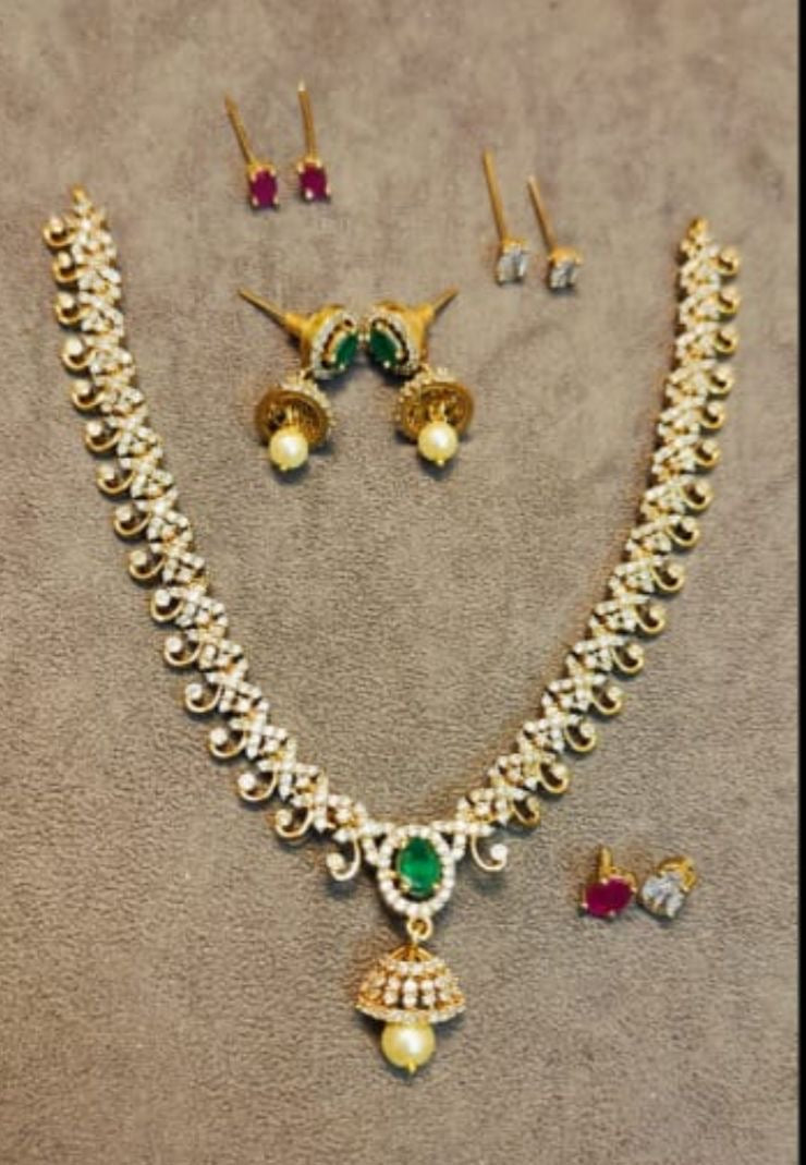 Premium Matte Antique Cz 3in1 Changeable Necklace Set With Earrings