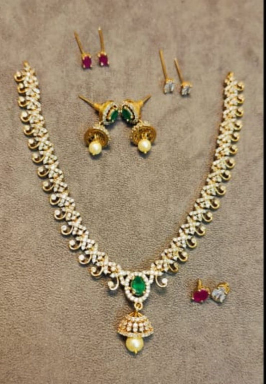 Premium Matte Antique Cz 3in1 Changeable Necklace Set With Earrings