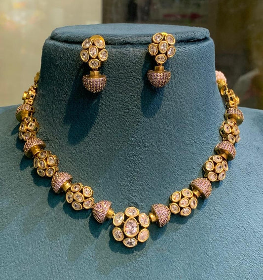 Exquisite Uncut Antique Matte -Premium Necklace with Earrings