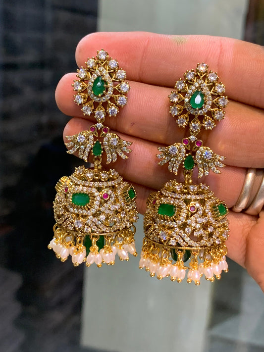 Stunning Premium Mattefinish AD Stone Jhumkas - Earrings