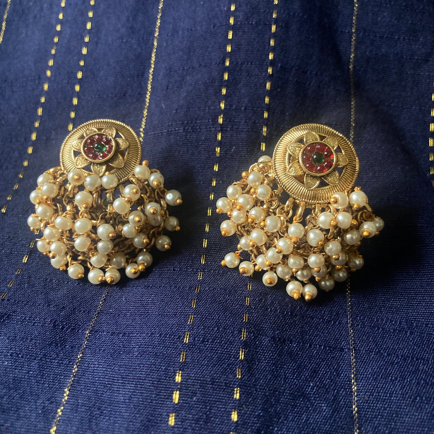 Elegant Handmade Matte Finish Guttapusalu Stud Earrings- White Beads