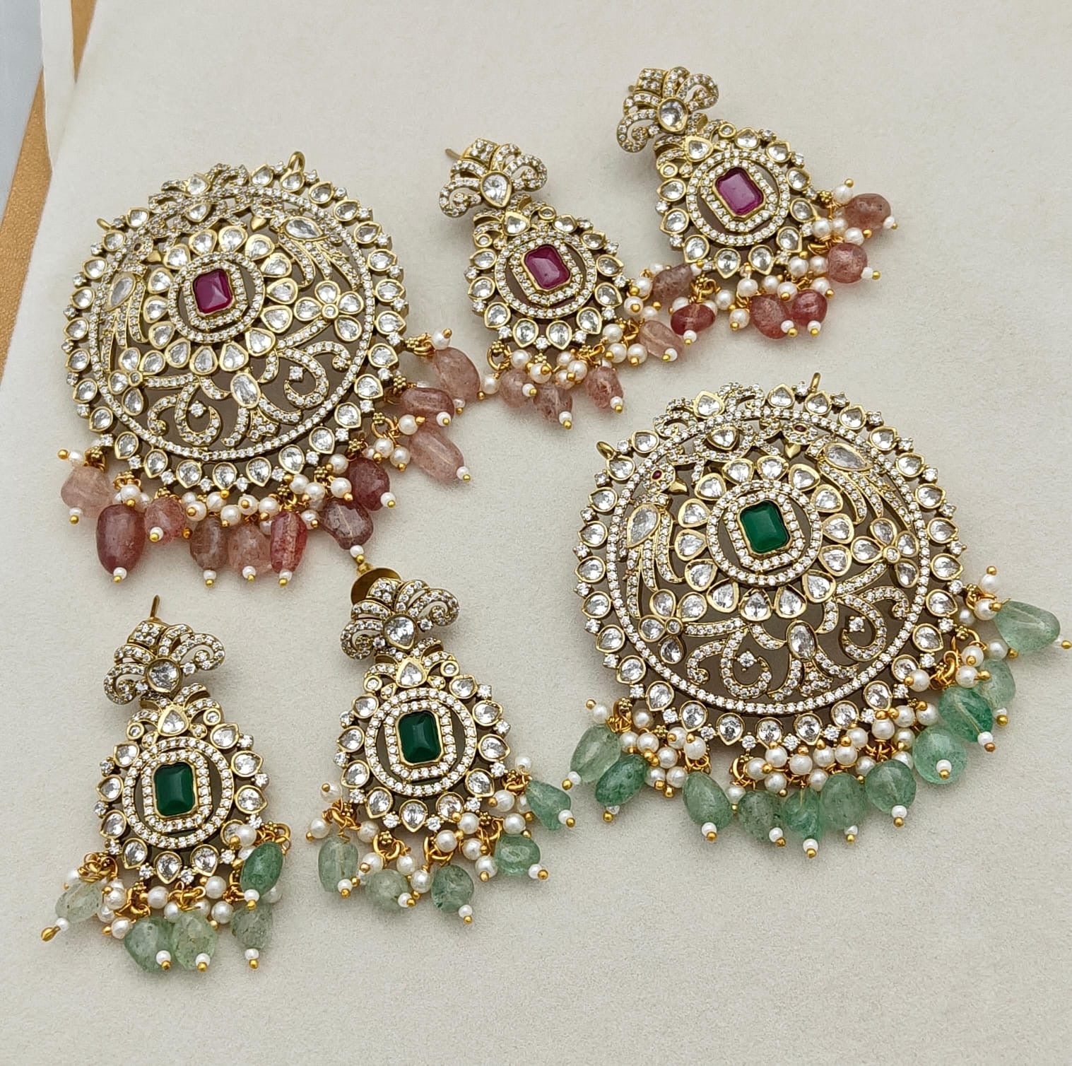 Elegant Designer Victorian Mehendi Finish Pendant with Earrings