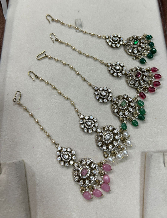 Premium Stylish Victorian Polish Maang Tikkas with Monalisa Beads