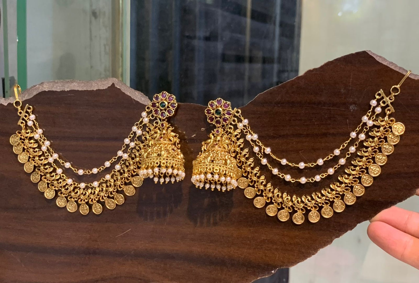 Premium Quality Bridal Flower Design Jhumka Maatal - Earrings with Chempaswaralu