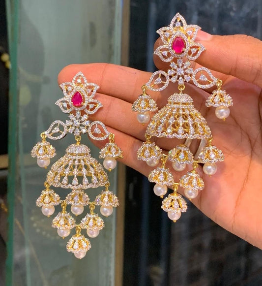 Layered Premium Cz Stone GJ Polish Jhumkas -Earrings