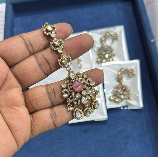 Premium Victorian Polish Moissanite Stone Maang Tikkas