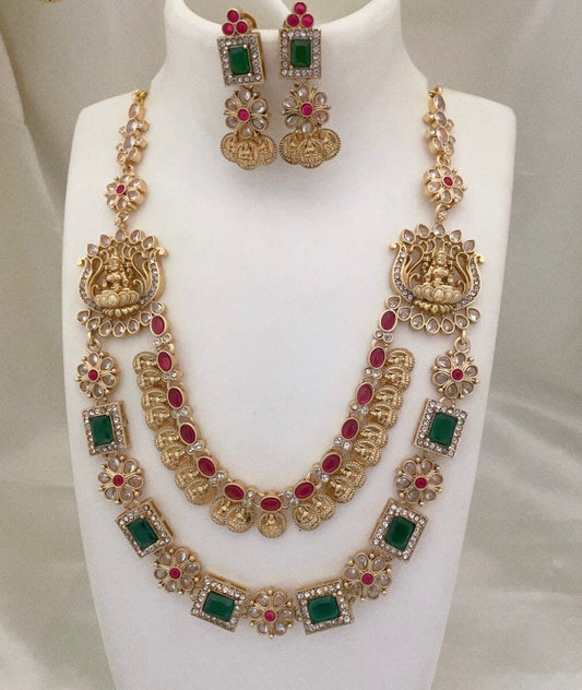 Trending Temple Jewelry Double Layered Coin Necklace Set with Earrings