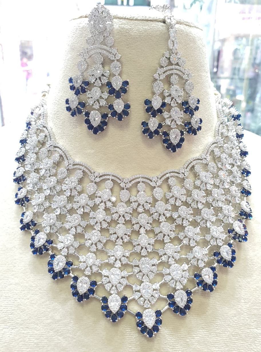 Elegant Premium Cz Bridal Necklace Set with Earrings and Tikka