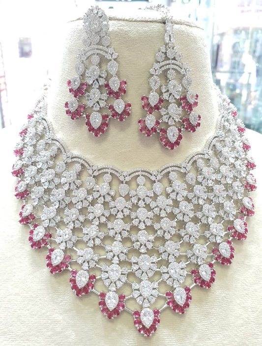 Elegant Premium Cz Bridal Necklace Set with Earrings and Tikka