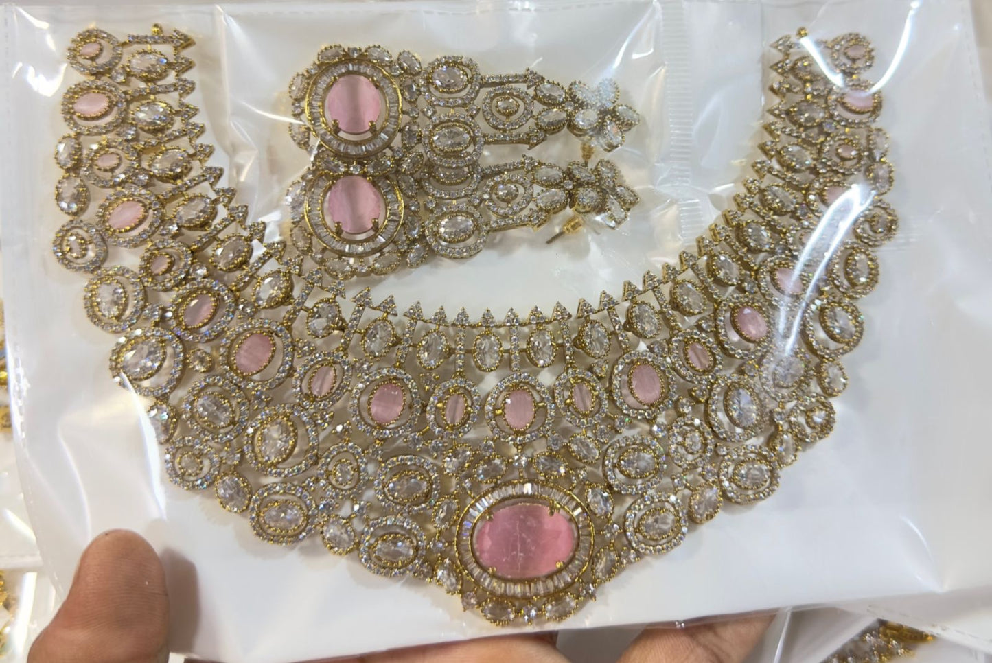 Elegant Bridal Victorian finish Cz Stone Necklace with Earrings- 1 Set