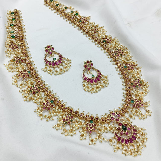 Simply Beautiful Guttapushalu Necklace Set with Chandbali Earrings