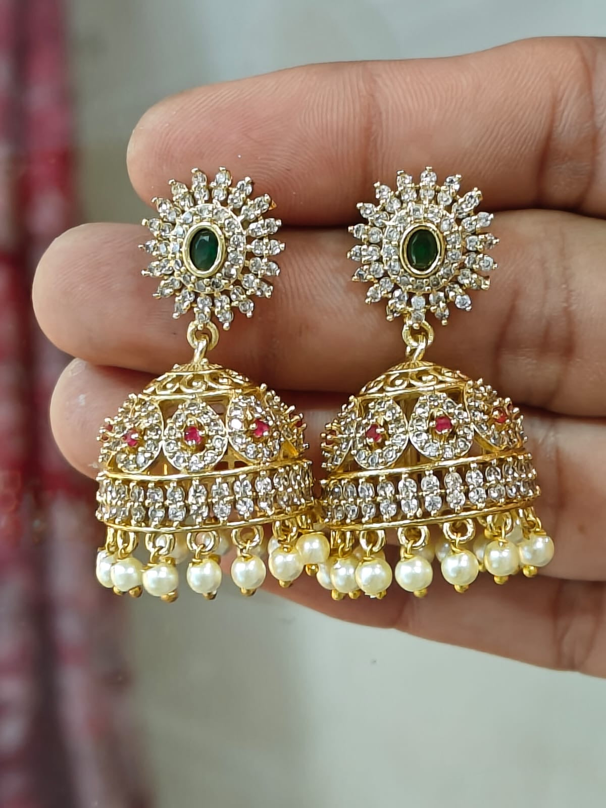 Premium Matte finish AD Stone Jhumkas - Earrings