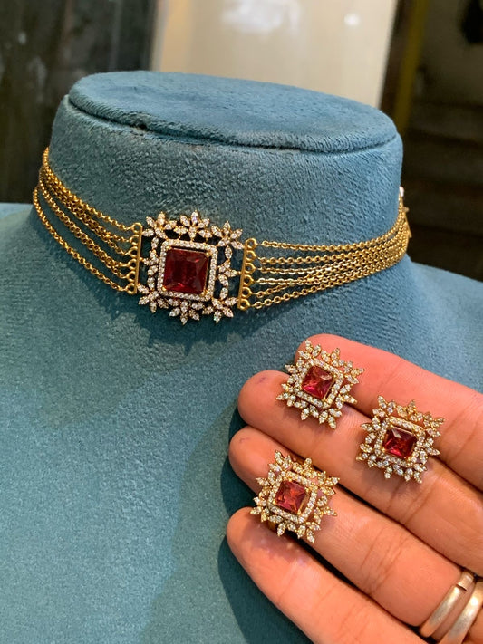Premium Snowflake Pendant Mini Choker Necklace with Earrings and Ring in Colors