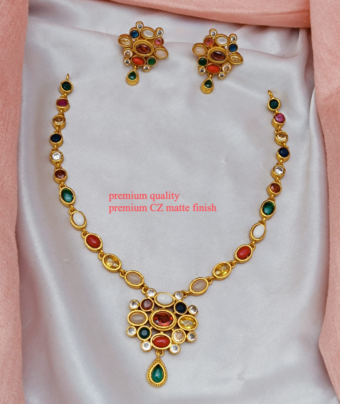 Bestselling Navratna Stone Necklace with Earrings