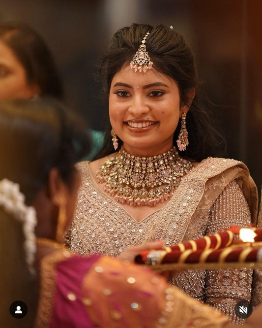 Unique Bridal Victorian Choker Necklace with Earrings and Tikka