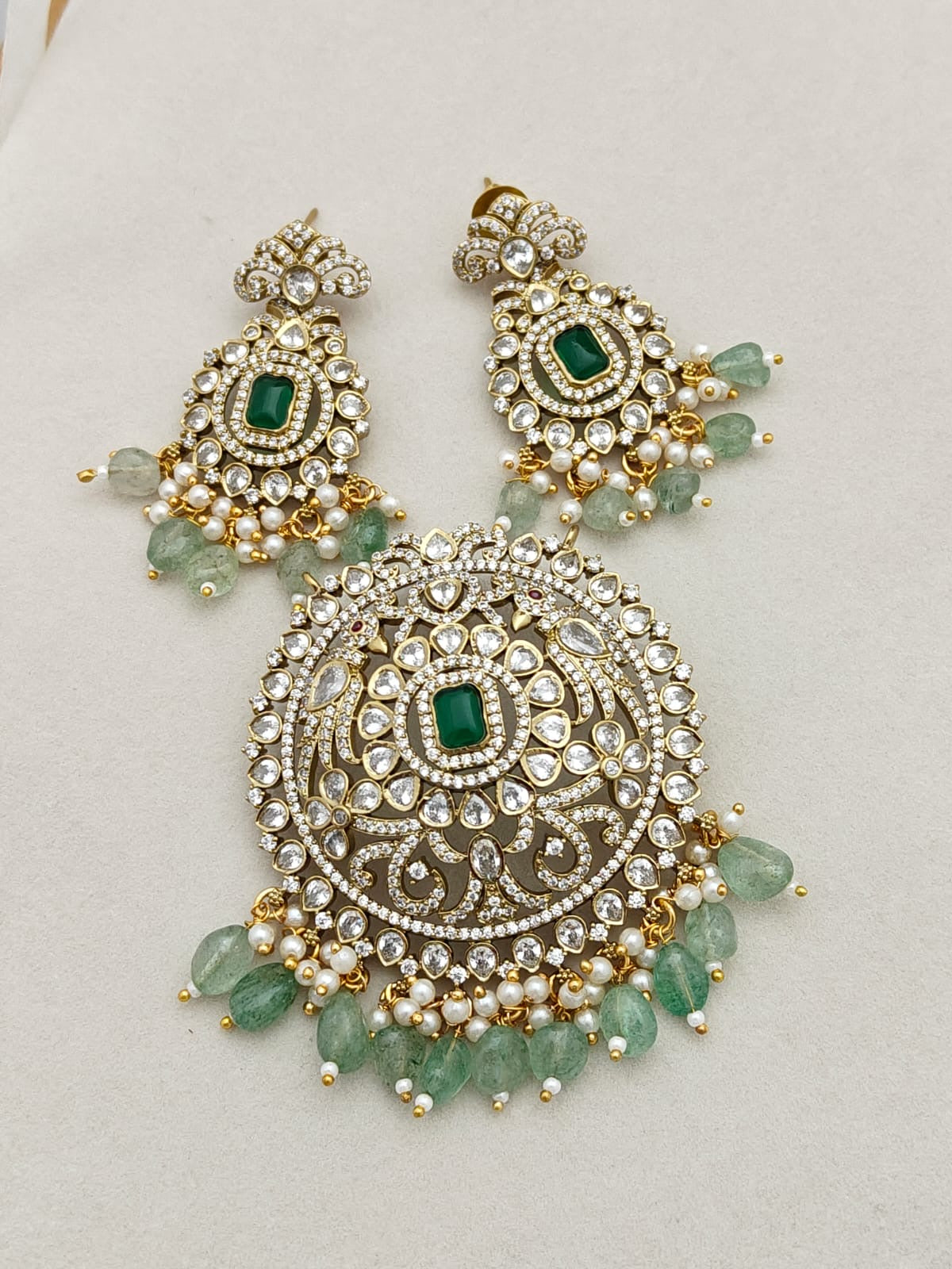 Elegant Designer Victorian Mehendi Finish Pendant with Earrings