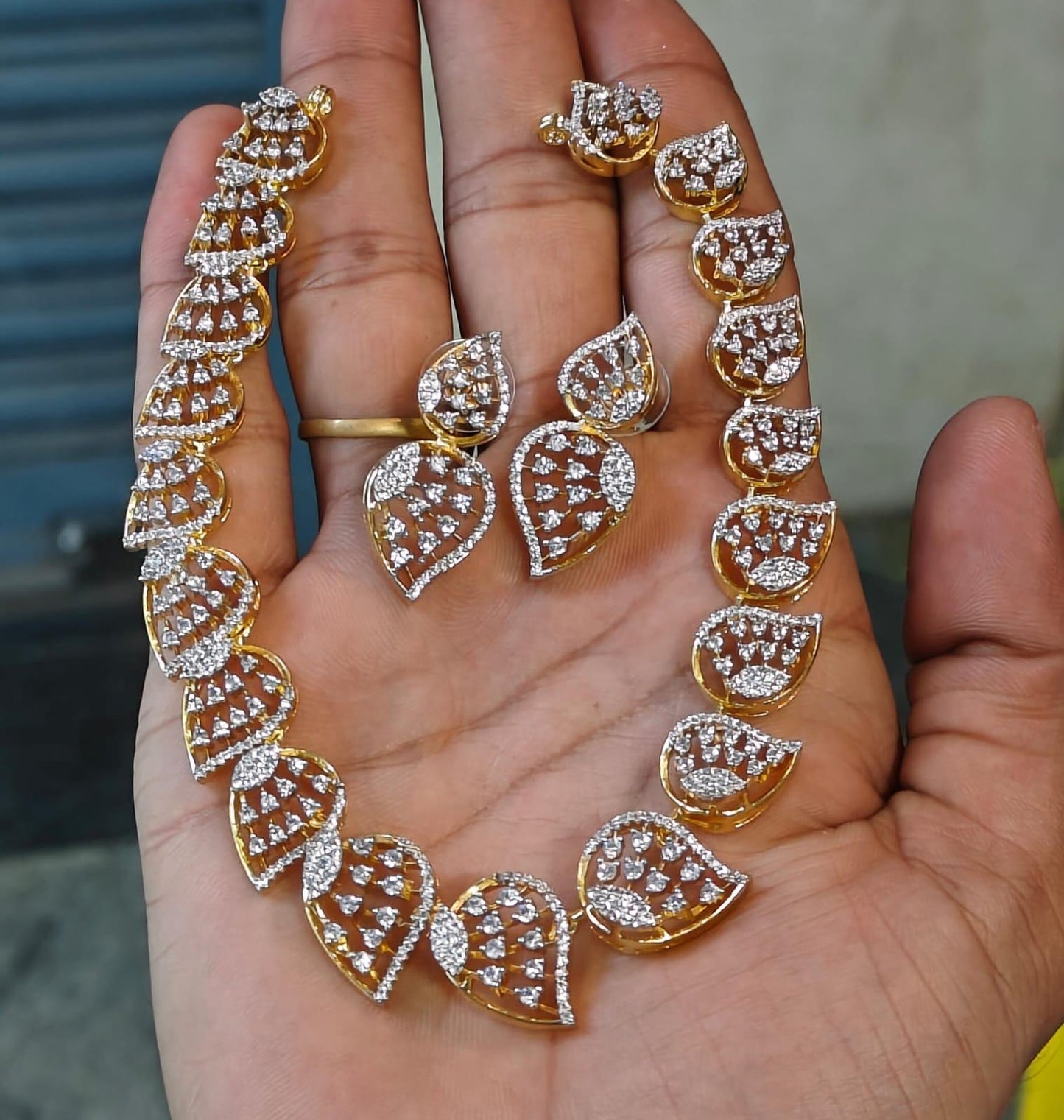 Premium Stylish AD Stone Simple Necklace with Earrings