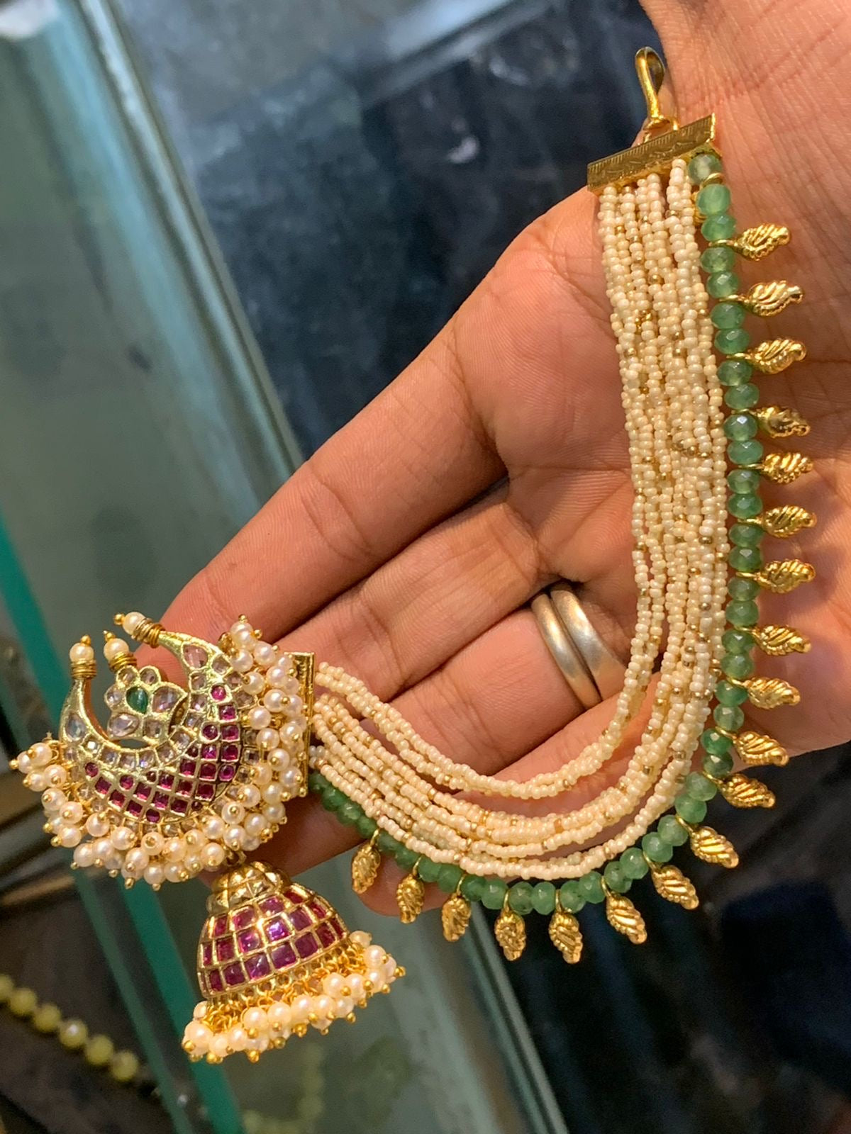Premium Quality Bridal Grand Jhumka Sugarbeads Maatal - Earrings with Chempaswaralu