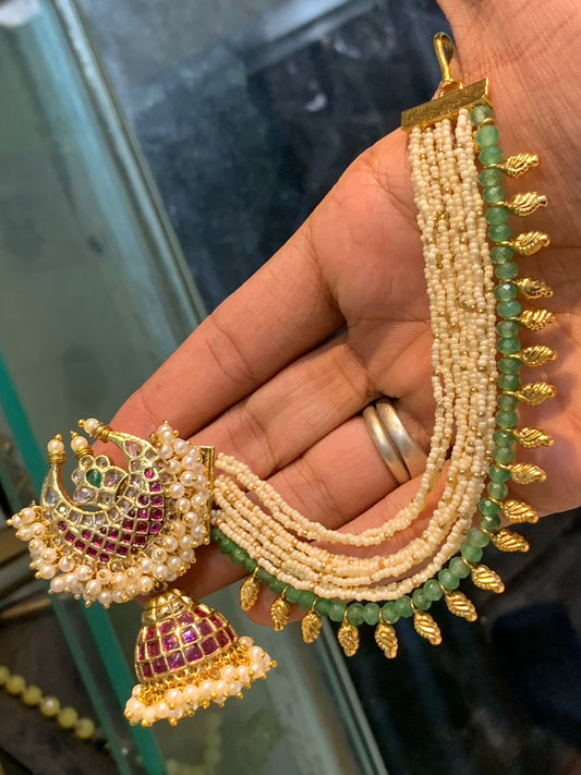 Premium Quality Bridal Grand Jhumka Sugarbeads Maatal - Earrings with Chempaswaralu