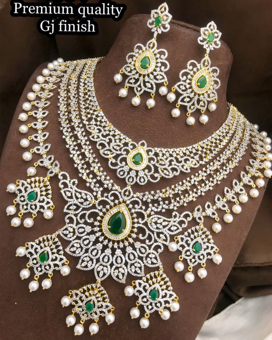 Grand Bridal GJ Polish CZ Stone Necklace Set with Earrings