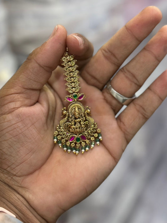 Beautiful Antique Matte Maang Tikkas - Lakshmi Motif