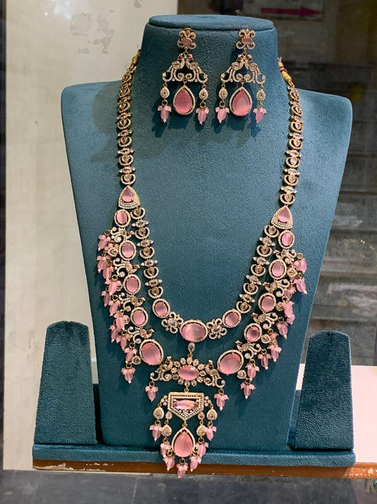 All New Premium Victorian Mehendi Polish Bridal Layered Haram Necklace and Earrings