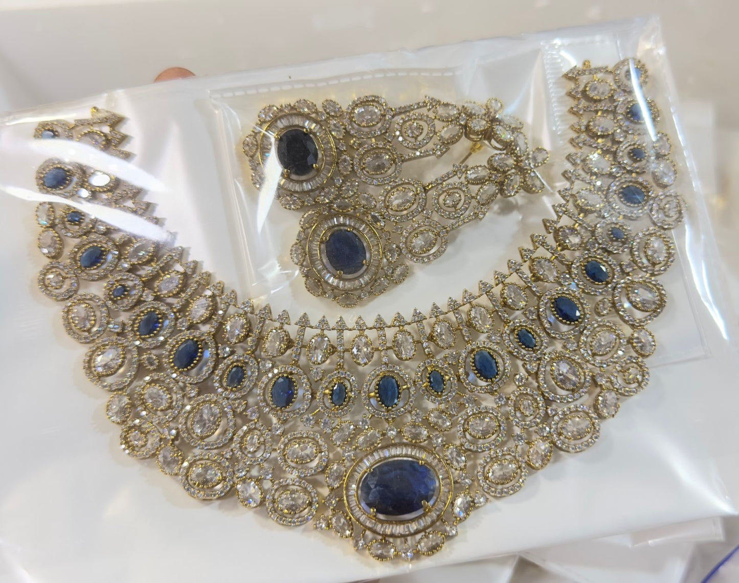 Elegant Bridal Victorian finish Cz Stone Necklace with Earrings- 1 Set