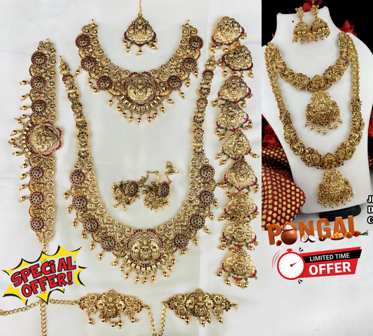 Beautiful Temple Jewelry Matte Full Bridal Set Haram Necklace Set with Earrings - Pongal Offer
