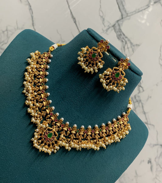 Exquisite, Trending Kempu Guttapushalu Long or Short Necklace Set with Earrings