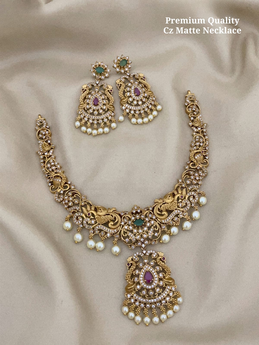 Elegant Matte Cz Necklace Set with Earrings