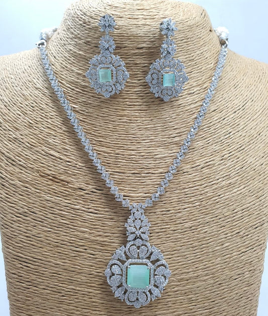 Trendy Minimalist AAA Cz Stone Necklace With Earrings - Premium Silver Polish