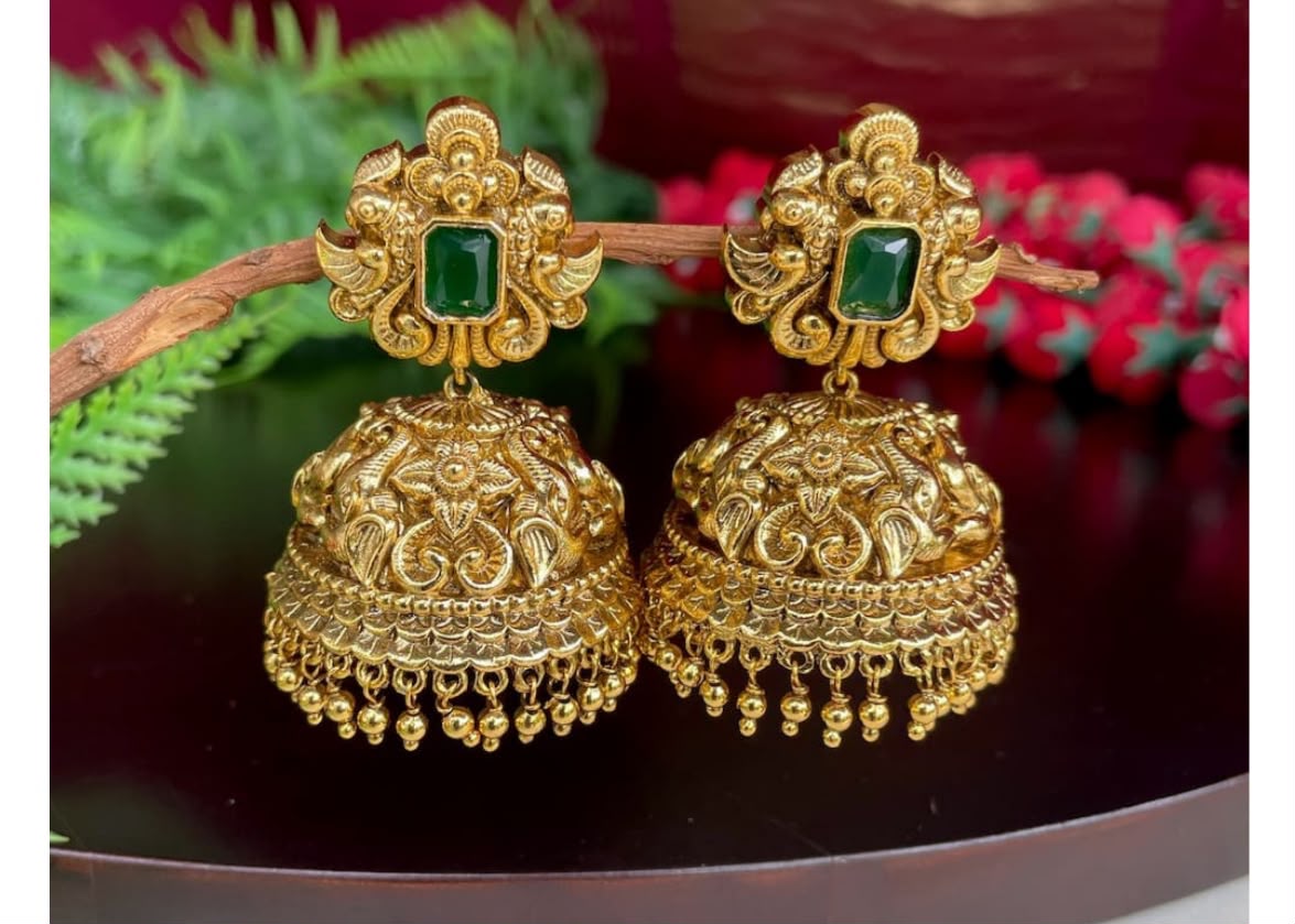 Latest Premium AD Stone Beaded Long Earrings-Gold Finish