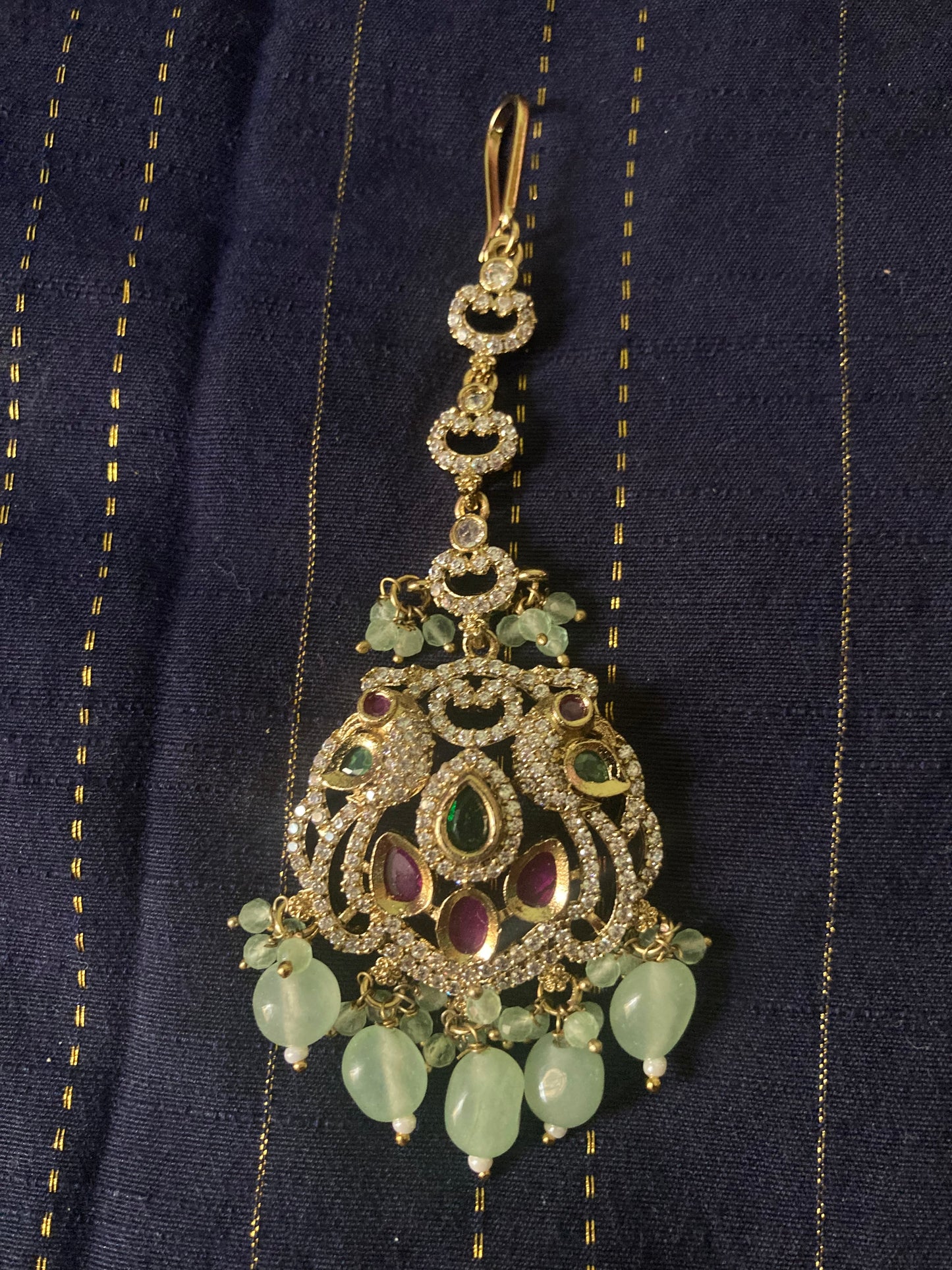 Premium Victorian Polish Maang Tikkas in Peacock Design- mint breads