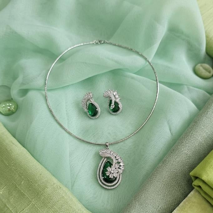 Exquisitely Designed American Diamond Stone Necklace Set With Earrings