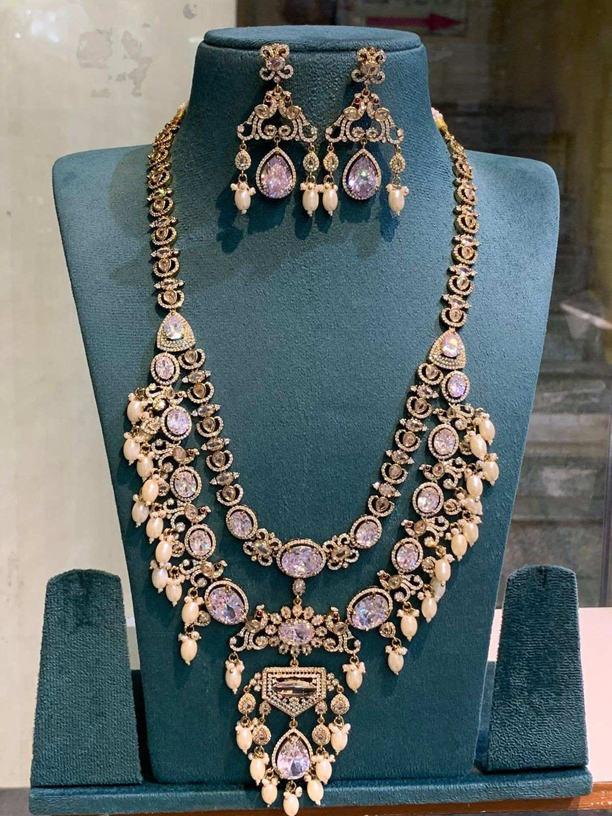 All New Premium Victorian Mehendi Polish Bridal Layered Haram Necklace and Earrings