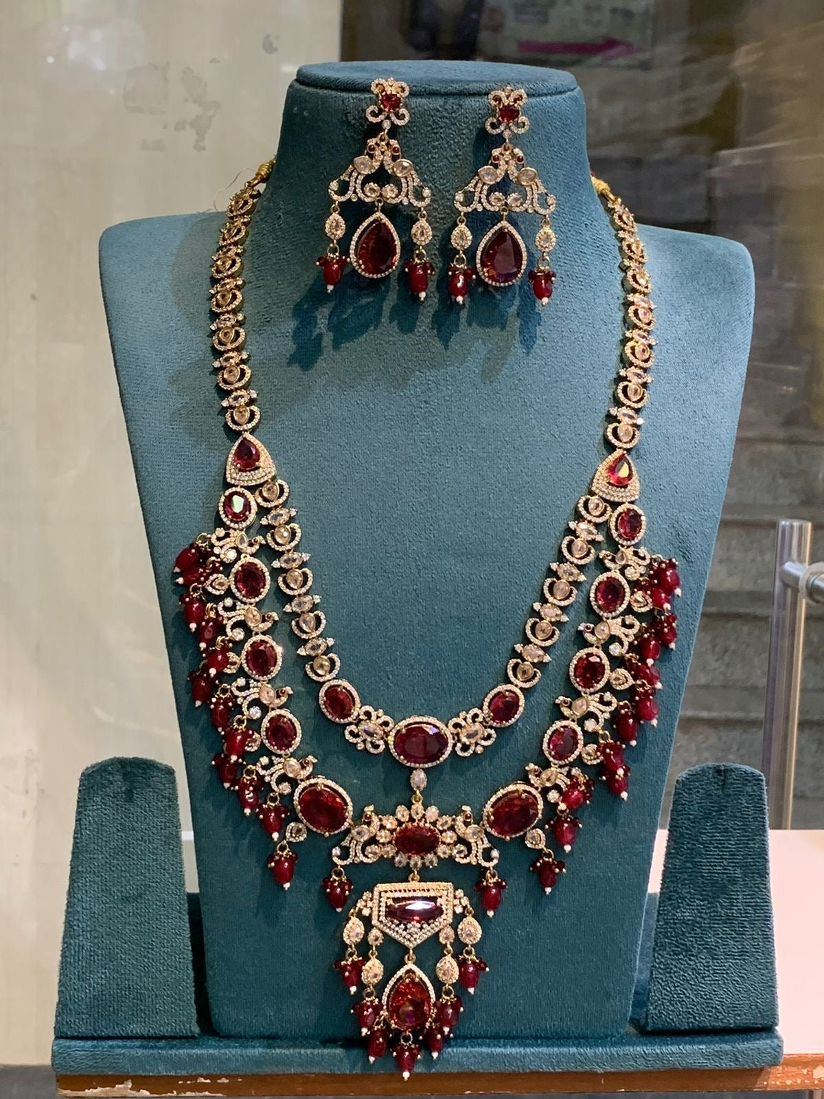 All New Premium Victorian Mehendi Polish Bridal Layered Haram Necklace and Earrings