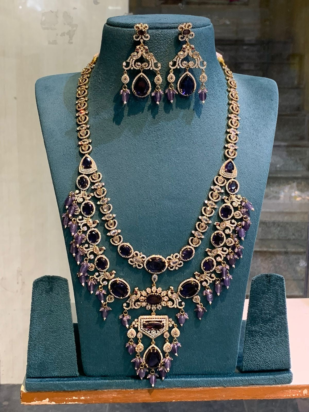 All New Premium Victorian Mehendi Polish Bridal Layered Haram Necklace and Earrings