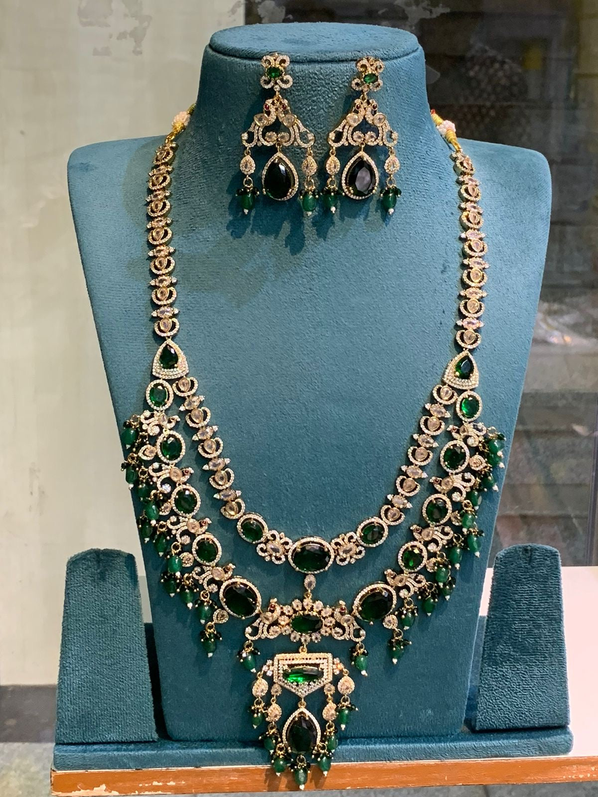 All New Premium Victorian Mehendi Polish Bridal Layered Haram Necklace and Earrings