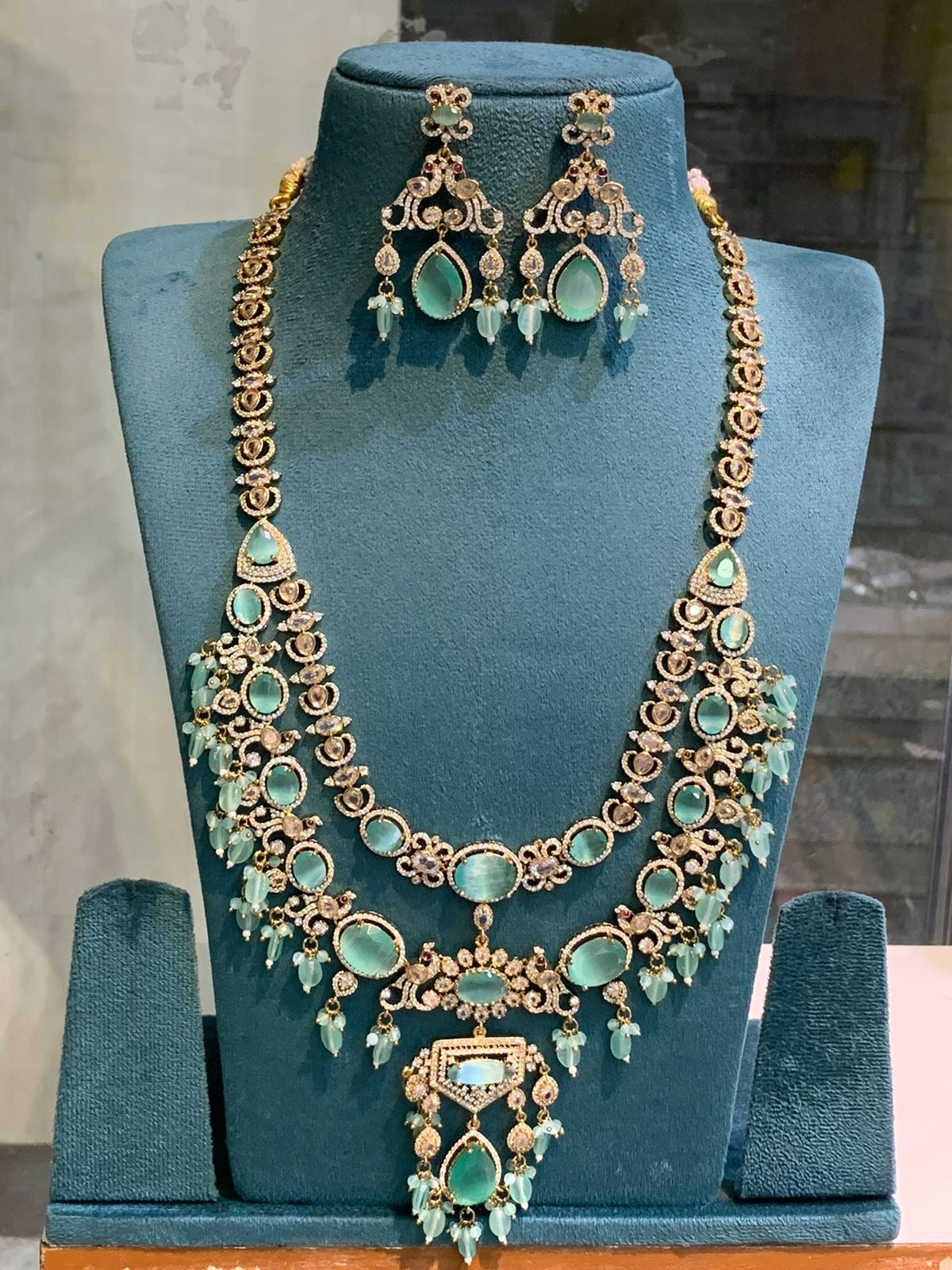 All New Premium Victorian Mehendi Polish Bridal Layered Haram Necklace and Earrings
