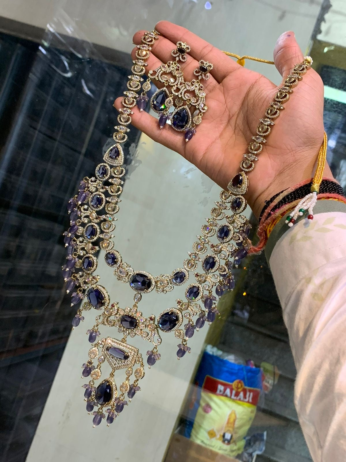 All New Premium Victorian Mehendi Polish Bridal Layered Haram Necklace and Earrings