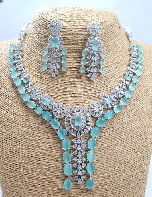 Amazing Two Layered CZ Stone Necklace Set With Earrings